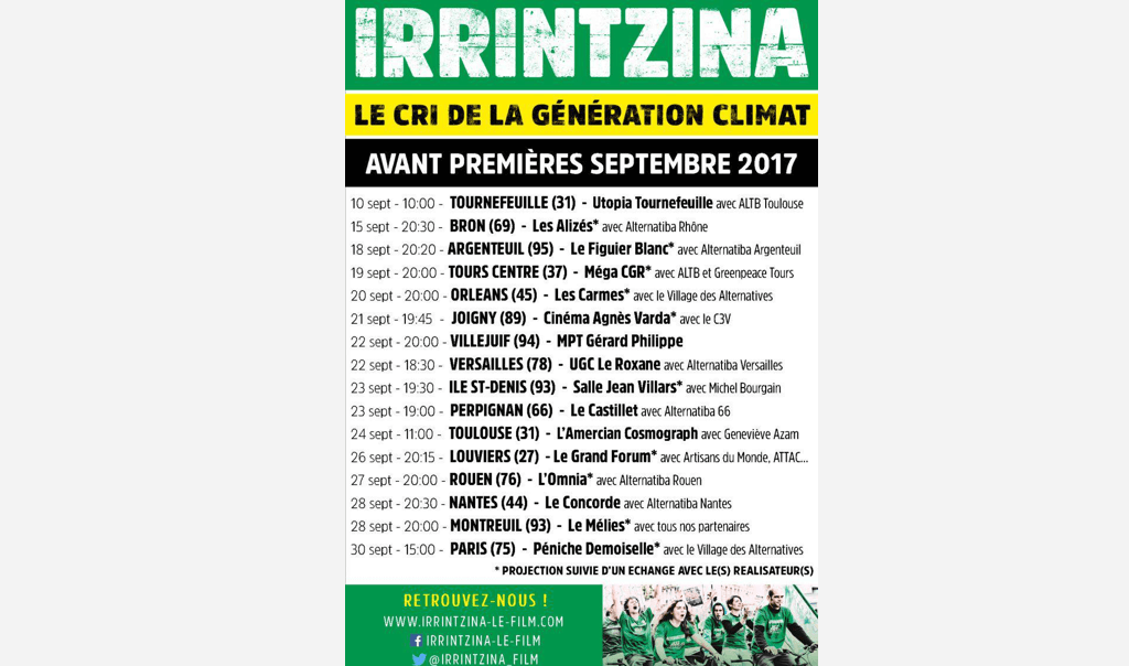 Calendrier des Projections du film Irrintzina